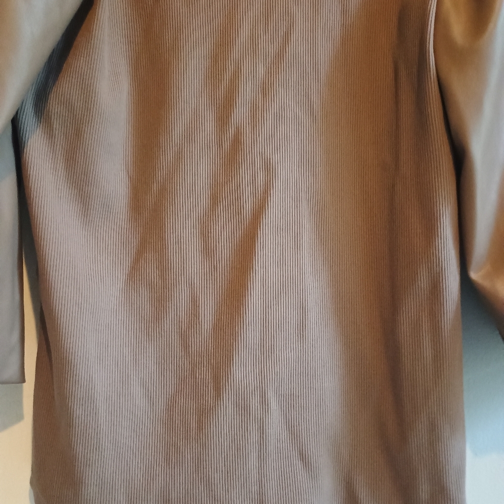 Chico's Women's Brown Mixed Media Blouse Size 0 (US Small) - Faux Leather Sleeve - Picture 12 of 13